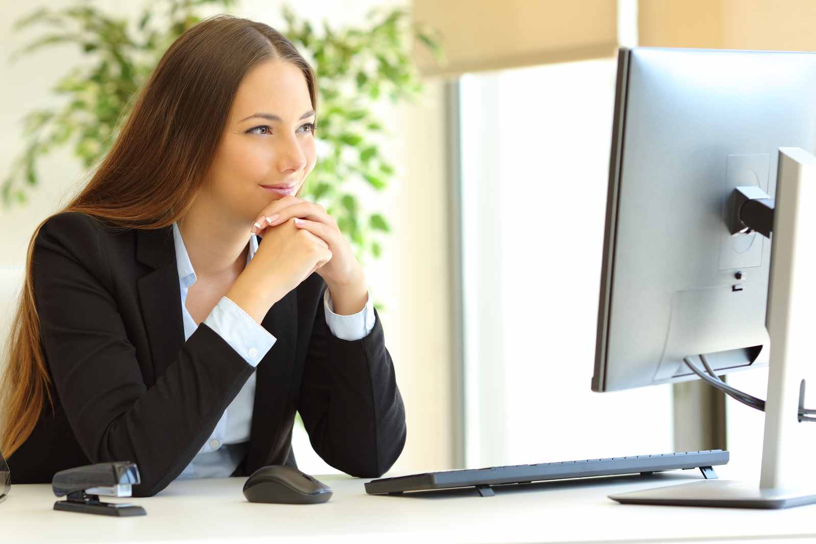 Woman Peaceful In Quiet Office